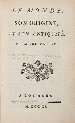MIRABAUD (Jean - Baptiste)
Le Monde, son origine, et son antiquité. Première partie. - De l'âme, et de son immortalité. Seconde partie. - Essai sur la chronologie. Londres [Paris: Briasson], 1751. - 3 parties en un volume in - 8, xij, 244 pp.; (2 ff.), 172 pp.; 72 pp. Maroquin vert, triple filet doré en encadrement sur les plats, dos lisse orné, roulette dorée intérieure, tranches dorées sur marbrure (reliure de l'époque). Édition originale de ce recueil publié par Jean - Baptiste Le Mascrier et César Chesneau du Marsais, réunissant trois manuscrits de Mirabaud, chacun formant une partie de l'ouvrage. Ces textes circulaient auparavant sous la forme manuscrite avant de paraître, avec des modifications, dans divers recueils imprimés. Il s'agit de l'un des grands textes de la pensée matérialiste en France au XVIIIe siècle. Mirabaud attaque ouvertement les métaphysiciens de son temps qui selon lui ne reprenaient que la théorie platonicienne de l'âme spirituelle, et, sans prétendre exposer un véritable système, consigne les opinions des Anciens sur le monde, sa structure, sa formation, ses révolutions, sa destruction, sur l'âme, sa nature, son immortalité. L'ouvrage sera condamné par arrêt du Parlement. Bel exemplaire en maroquin de l'époque, malgré le dos passé.