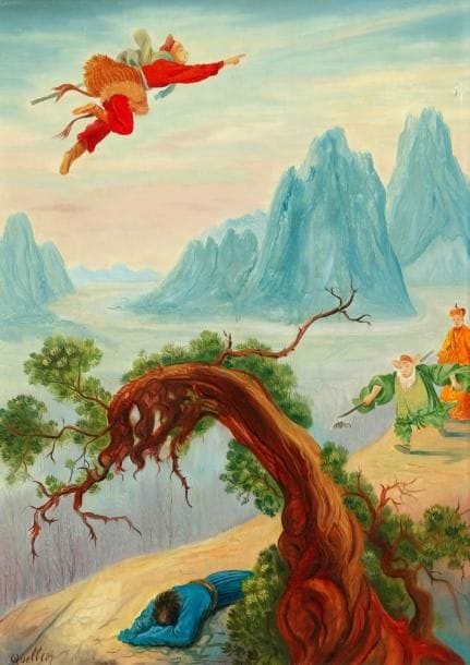 André QUELLIER (1925-2010)
Le Si Yeou Ki - l'homme étendu Huile sur panneau. Signée en bas à gauche. 46 x 33 cm