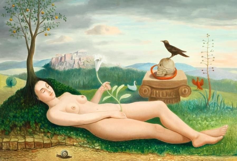 André QUELLIER (1925-2010)
Femme aux lys blancs, 1999 Huile sur panneau. Signée et datée en bas à gauche. 50 x 73 cm