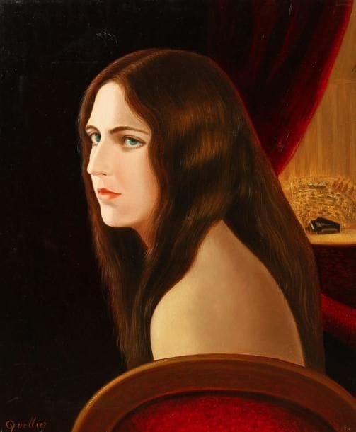 André QUELLIER (1925-2010)
La jeune femme au théâtre Huile sur panneau. Signée en bas à gauche. 55 x 46 cm