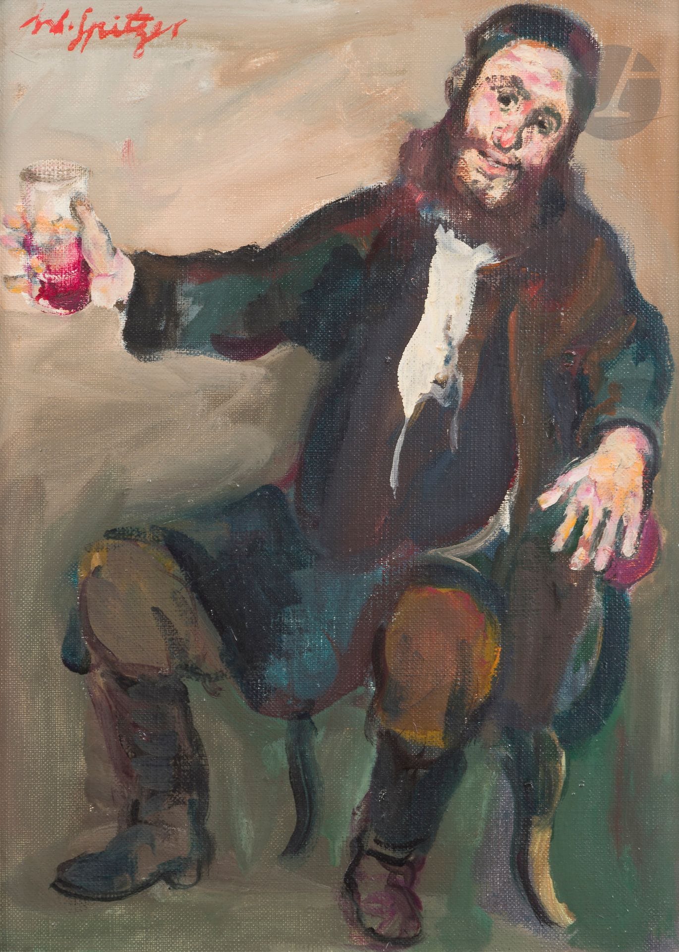 Walter SPITZER (1927-2021) 
Le-Hayim [à la vie], 1976 
Huile sur toile. 
Signée en haut à gauche et dédicacée. Signée et datée au dos. 
33 x 24 cm
Cadre. 


 

Mots clés :
judaïca, juif, juive, hébreux, rabbins, jewish, torah, hebrew, hebraica, judaisme, synagogue, sionisme, pessah, pessach, haggada, haggadah, hagada, hagadah, passover, menora, menorah, hannuka, hannuca, hannoucca, hanouccah, torah, juden, israélite, Israël, antisemitism, antisémitisme, dreyfus, meguila, sepharade, sefarad, ketouba