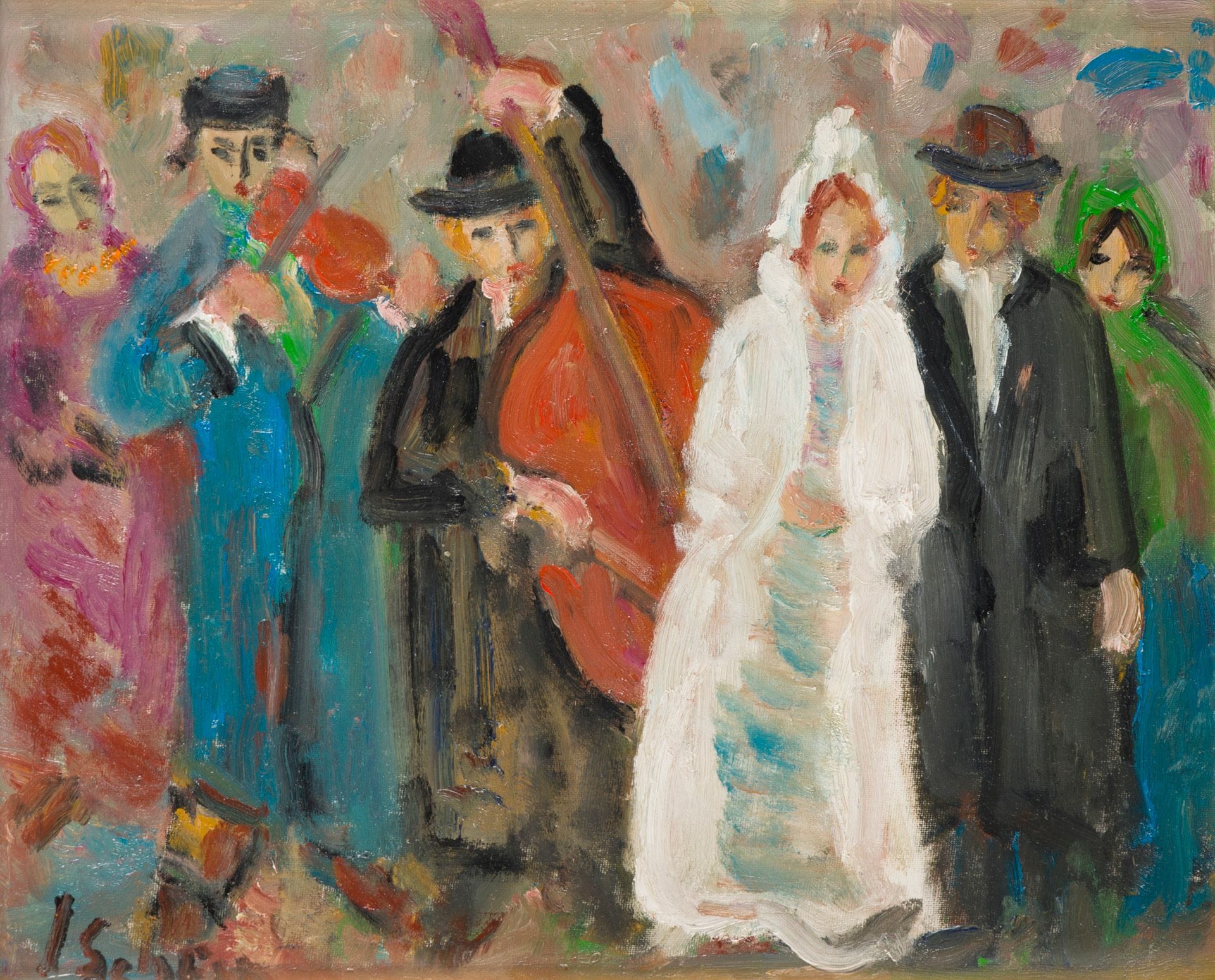 Joseph SCHEIN (1915-2001)
After the ceremony
Oil on isorel.
Signed lower left.
34 x 41.5 cm

Joseph Schein began his artistic career in theater and film with Serguei Eisenstein as his teacher. In 1945, he was appointed artistic director of the Russian Theater in Vilnius, and later became its head. After meeting Marc Chagall, Joseph Schein turned to painting. His work is imbued with Slavic and Jewish cultures.


 

Keywords:
judaica, jew, jewish, hebrew, rabbis, jewish, torah, hebrew, hebraica, judaism, synagogue, zionism, pessah, pessach, haggada, haggadah, hagada, hagadah, passover, menora, menorah, hannuka, hannuca, hannucca, hanouccah, torah, juden, israélite, Israël, antisemitism, antisémitisme, dreyfus, meguila, sepharade, sefarad, ketouba