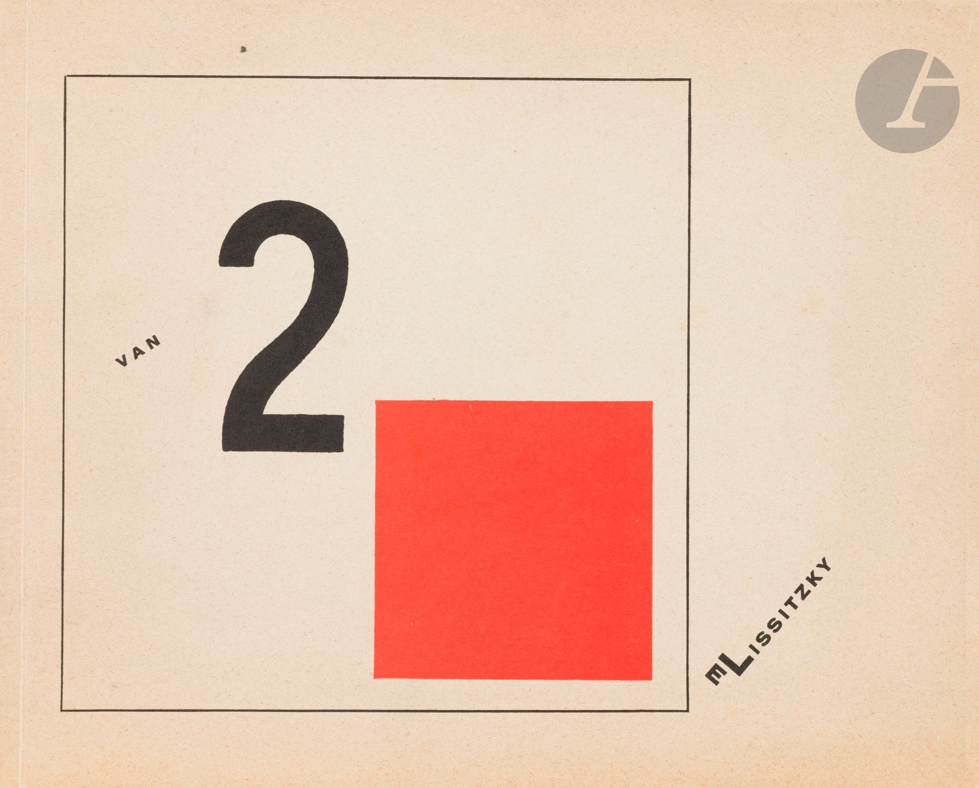 LISSITZKY (El).
Van twee kwadraten.
Suprematisch worden in 6 konstrukties. Stijl. [Den] Haag. 1922. [Sur la page de justification] : Monteering : El Lissitzky voor “De Stijl”. Redactie : Théo van Doesburg. UNOWIS. Gekonstrueerd 1920 Witebsk. Copyright by “Skythians” Berlin, Münchenerstr. 16. Petit in-4 oblong (21,5 x 26,7 cm). (1) f. noir, (8) ff. imprimés en recto, (1) f. noir : couvertures cartonnées souples, composition typographique avec un grand 2 et un carré rouge dans un cadre noir lithographiée sur la première, « Voor allen » répété en composition typographique au revers de la première, justification, également illustrée, au revers de la seconde. 

Seconde édition en néerlandais extrêmement rare publiée la même année que l’édition originale russe de Berlin et œuvre typographique « construite » par El Lissitsky (1890-1941). Peintre, architecte, typographe, il se forma à Moscou et Vitebsk, à Kiev, dans l’atelier d’Alexandra Exter et, sur l’invitation de Chagall et Ermolaeva, enseigna l’architecture et la typographie à Vitebsk. Il rejoignit l’Ounovis de Malevitch, au sein de l’école de Vitebsk, où il dirigea l’atelier polygraphique. C’est dans cet institut d’art de Vitebsk qu’il créa, en 1920, ce livre pour les enfants mythique. Il sera édité à Berlin vers avril 1922 aux « Scythians » Presses. 
Couverture, page de titre en rouge et noir, page où l’artiste indique en composition typographique : « Ne lisez pas, prenez papier, carrés, couleurs, pliez, construisez » et six tableaux en rouge, noir et tons de gris où deux carrés et autres éléments géométriques forment un monde suprématiste.
L’édition néerlandaise éditée par Théo van Doesburg (1883-1931) fut publiée sous deux formes en octobre/novembre 1922, une édition régulière formant le n° 10/11, année 5, de la revue De Stijl et 50 exemplaires de luxe de format oblong, numérotés par l’imprimeur et signés par Lissitzky, où les textes ne sont plus en pied des tableaux mais en marge externe. 
Un des 50 exemplaires de luxe, non numéroté, et signé par l’artiste à l’encre noire sur la page de justification.
En parfaite condition.


 

Mots clés :
judaïca, juif, juive, hébreux, rabbins, jewish, torah, hebrew, hebraica, judaisme, synagogue, sionisme, pessah, pessach, haggada, haggadah, hagada, hagadah, passover, menora, menorah, hannuka, hannuca, hannoucca, hanouccah, torah, juden, israélite, Israël, antisemitism, antisémitisme, dreyfus, meguila, sepharade, sefarad, ketouba