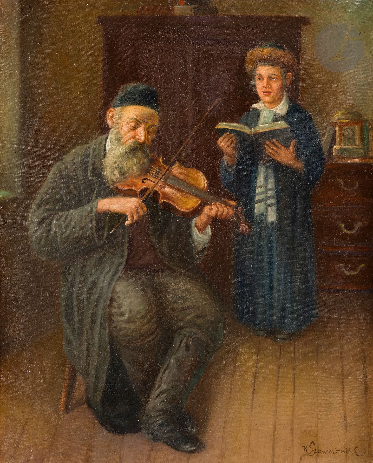 Konstantin SZEWCZENKO (1915-1991)
Le Violoniste
Huile sur toile.
Signée en bas à droite.
59,5 x 49 cm


 

Mots clés :
judaïca, juif, juive, hébreux, rabbins, jewish, torah, hebrew, hebraica, judaisme, synagogue, sionisme, pessah, pessach, haggada, haggadah, hagada, hagadah, passover, menora, menorah, hannuka, hannuca, hannoucca, hanouccah, torah, juden, israélite, Israël, antisemitism, antisémitisme, dreyfus, meguila, sepharade, sefarad, ketouba