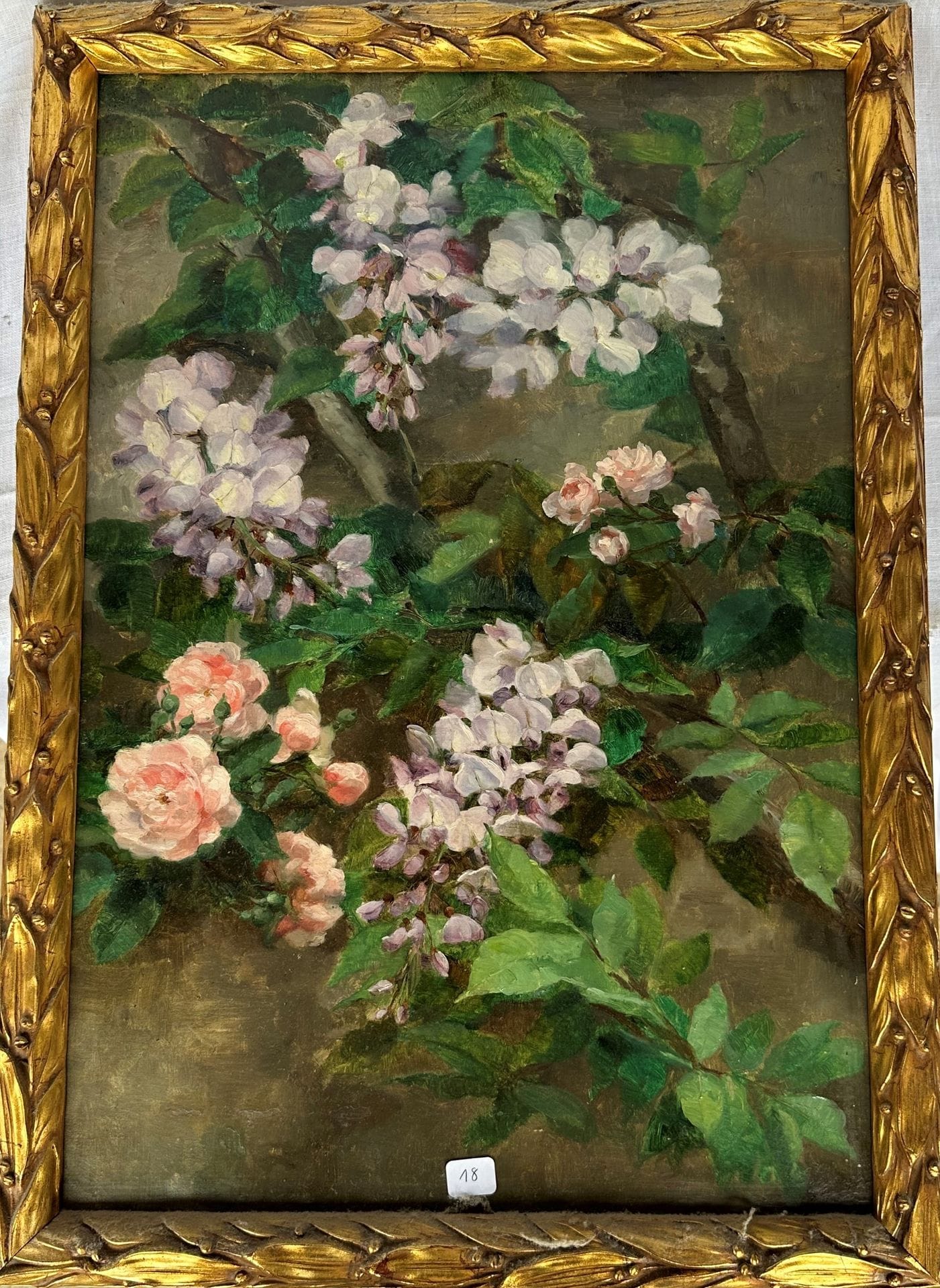 Lot de 4 huiles sur panneaux ou toiles. XIXe-XXe siècle. Encadrés.