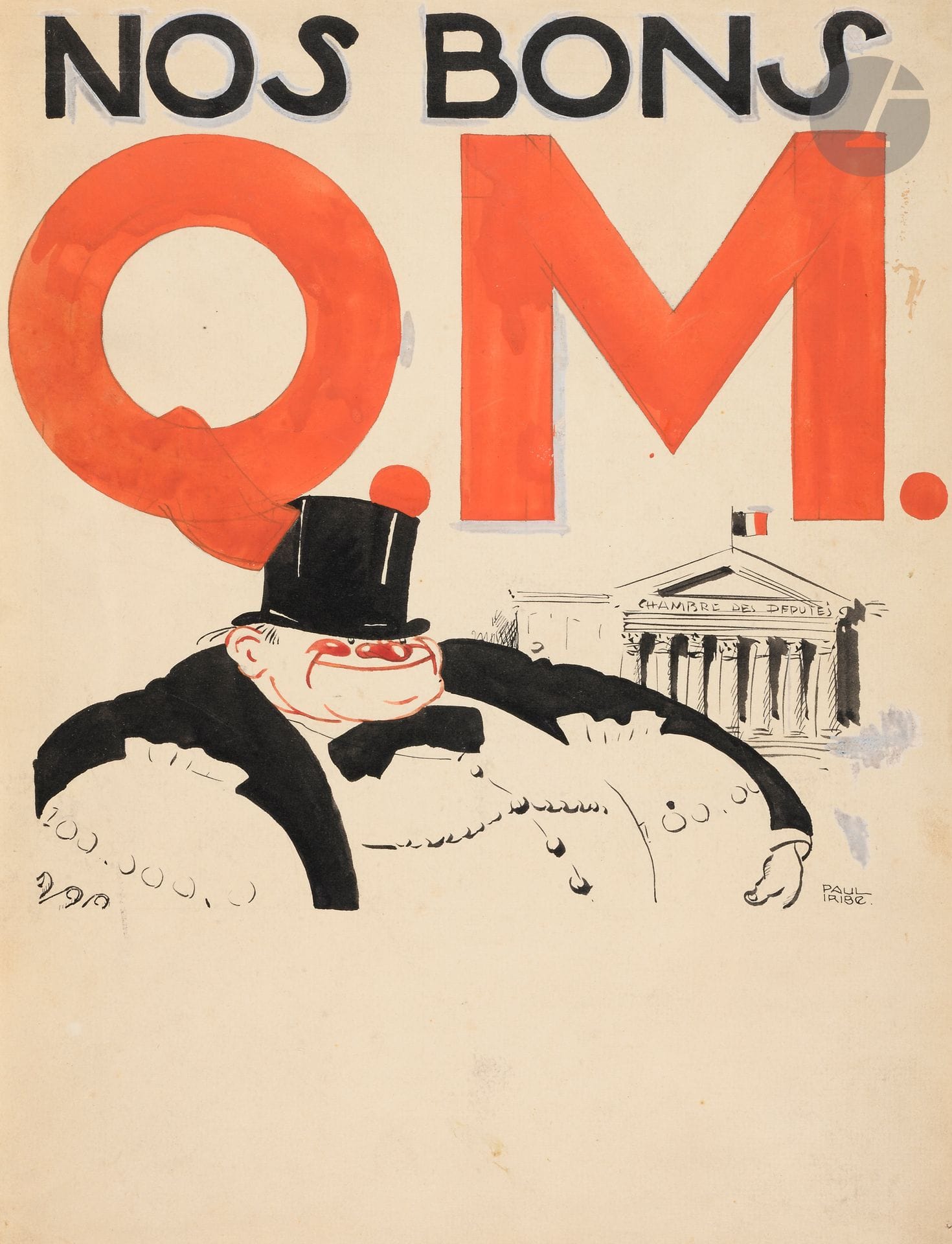 LE TÉMOIN
Hebdomadaire illustré
N° 1, 10 décembre 1933-n° 69, 30 juin 1935. Une première série a paru du 20 octobre 1906 au 3 décembre 1910, en 190 numéros. Paris, Directeur : Paul Iribe. Textes de Marcel Augagneur, Denis Bouchard, Robert Dax, Henri Dehau, Daisy Fellowes, Paul Iribe, Max Jacob, Pierre Laurier, Pierre Lestringuez, Martin-Mamy, Conrad Moricand, Baron de Munchhausen, André Paysan, Ange Pitou. Illustrations en noir et en couleurs de Alain, A.R. Charlet, Chas Laborde, Farge, Paul Iribe, J. Sennep, Pierre Simon, Touchagues, Jean Villemot, Maximilien Vox. Collection complète. 69 livraisons en 1 vol. in-folio relié (petite éraflure au dos de la reliure). Joint : - 1 dessin original gouaché et signé de Paul Iribe.