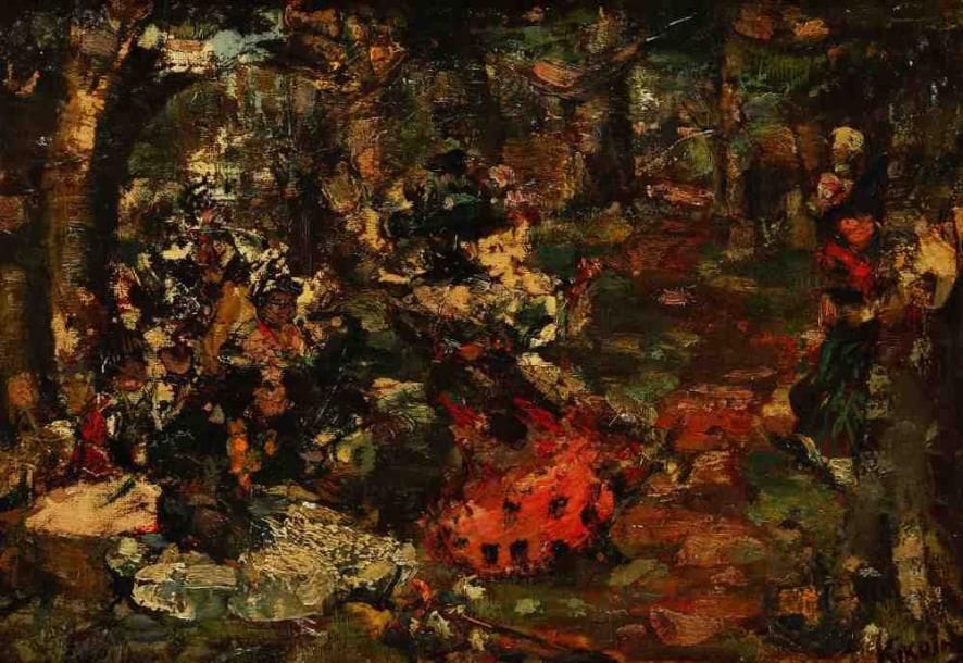 ÉCOLE MODERNE
Flamenco. Huile sur panneau, porte une signature apocryphe en bas à droite. 25 x 37 cm