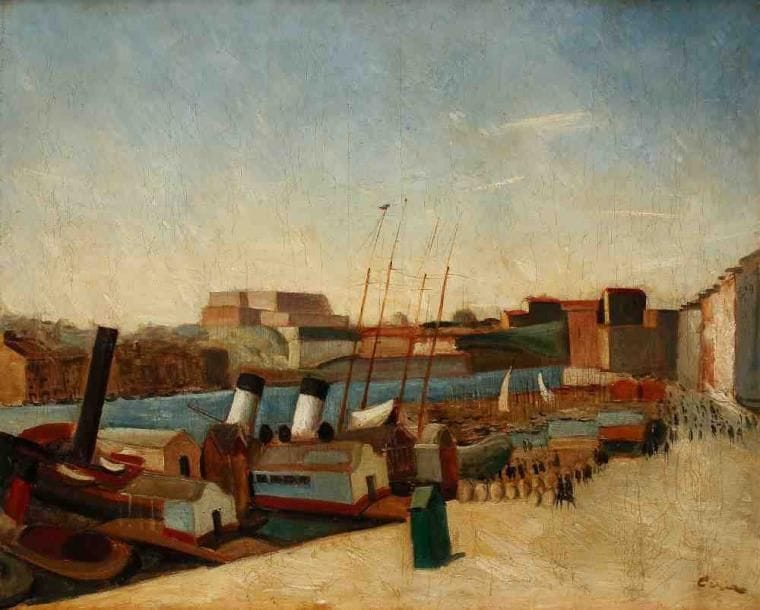 ÉCOLE MODERNE
Le port. Huile sur toile, porte une signature apocryphe en bas à droite. 50 x 63 cm
