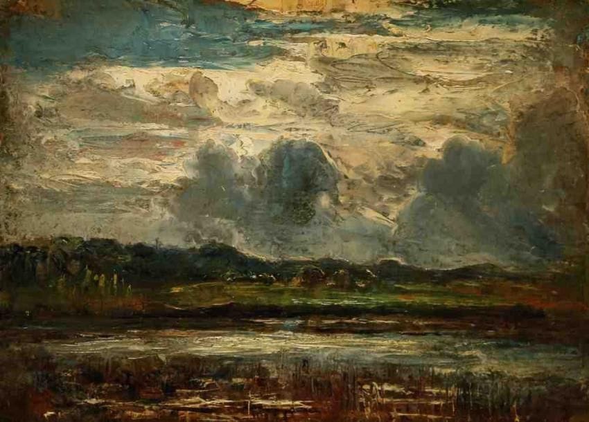 ÉCOLE MODERNE
Nuages. Huile sur toile, porte une signature en bas à gauche. 24 x 33 cm