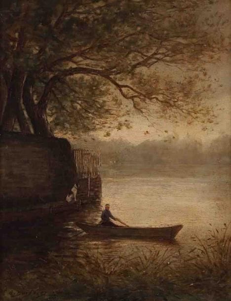 G. BOISSIER
Promenade en barque, 1921. Huile sur carton, signée et datée en bas à gauche. 40 x 32 cm