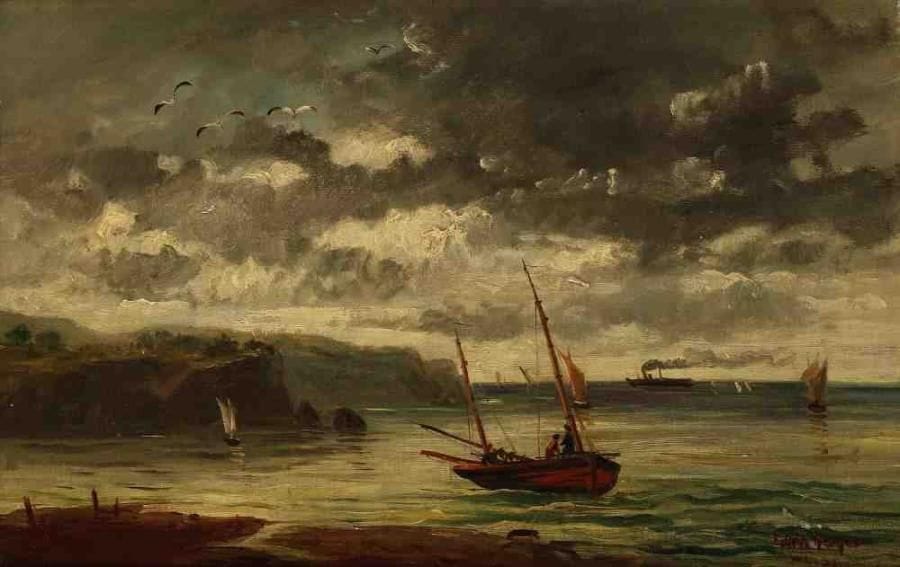 ÉCOLE MODERNE
Marine. Huile sur toile, porte une signature en bas à droite. 27 x 41 cm. (Restaurations)