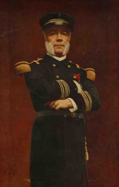 V. FLAMBEAU
Portrait d'un officier de marine. Huile sur toile, signée en bas à gauche. 92 x 60 cm. (Accidents et restauration)