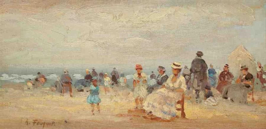 Armand FOUQUET (Né en 1904)
Sur la plage. Huile sur toile, signée en bas vers la gauche. 15,5 x 31 cm