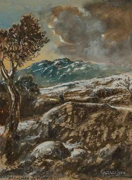 GARACCIONE
Saint Dalmas de Tinée. Gouache et encre, signée en bas à droite et située en bas vers la gauche. 21 x 16 cm