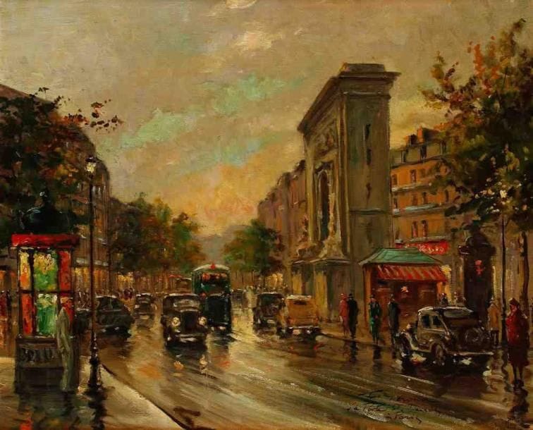 François GÉROME (Né en 1895)
Paris, la Porte Saint Denis. Huile sur toile, signée en bas à droite. 51 x 63 cm