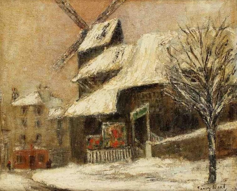 Fanny ICART (18971970)
Paris, Montmartre, le moulin de la Galette sous la neige. Huile sur toile, signée en bas à droite. 50 x 61 cm