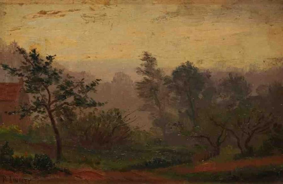 François Auguste LINDLEY. dit Franck LINDLEY (mort en 1950)
Dans le jardin à Réhon. Huile sur panneau, porte une signature en bas à gauche. 16 x 24 cm