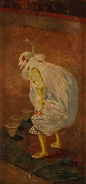 Emmanuel Joseph ORAZI (18601934)
Le clown blanc, 1900. Huile sur panneau, signée, datée et dédicacée en bas à droite. 31 x 15 cm. (Restaurations)