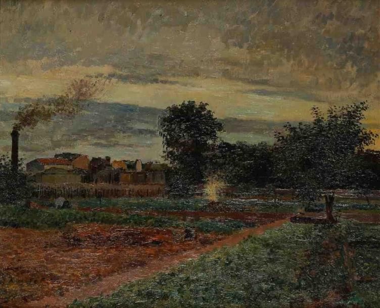 Alfred Marie Le PETIT (18761953)
Le jardin potager. Huile sur toile, signée vers le bas à gauche et marquée au dos Levallois Perret, La Planchette, 1895. 48 x 55 cm. (Accidents)