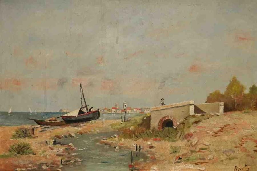 RICARD
Bord de mer. Huile sur toile, signée en bas à droite. 38 x 55 cm
