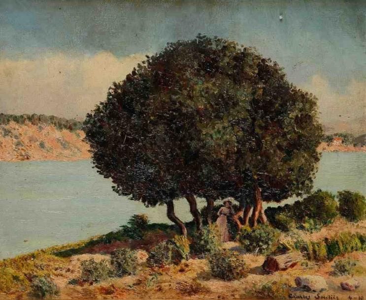 Charles SOULIES
Femme à l'ombre des arbres, 1910. Huile sur toile, signée et datée 410 en bas à droite. 22 x 29 cm. (Restaurations)