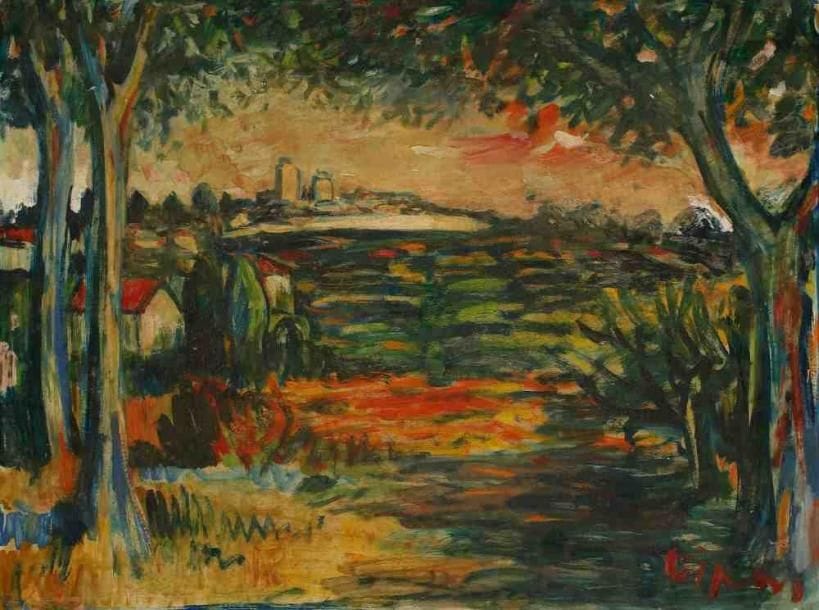 Sylvain VIGNY (1902 - 1970)
Paysage. Huile sur carton, signée en bas à droite. 46 x 61 cm