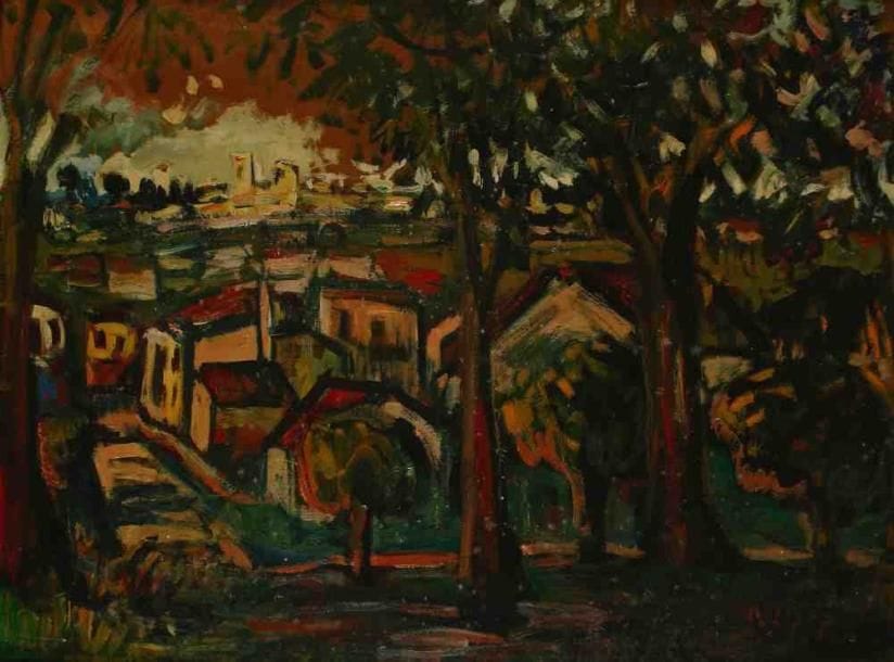 Sylvain VIGNY (19021970)
Village. Huile sur carton, signée en bas à droite. 44 x 59 cm
