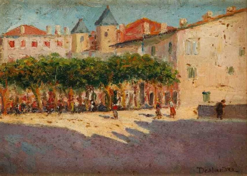 C. DESLANDRE
La place de la mairie à SaintJeandeLuz. Huile sur carton, signée en bas à droite. 16 x 21,5 cm