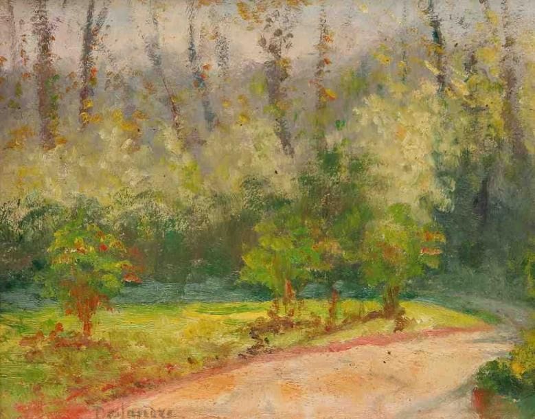 C. DESLANDRE
L'allée rose. Huile sur carton, signée en bas vers la gauche. 19 x 23,5 cm