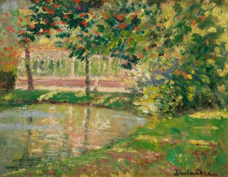 C. DESLANDRE
Le jardin public. Huile sur carton, signée en bas à droite. 19 x 24 cm