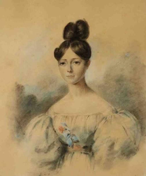 ÉCOLE DU XIXe SIÈCLE
Portrait de femme. Pastel, porte des initiales et une date 35 en bas à droite. 27 x 23,5 cm