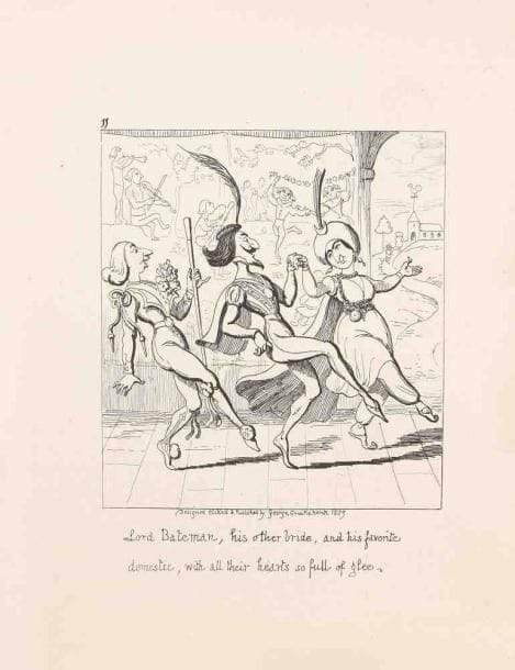 CRUIKSHANK (George). [DICKENS (Charles)]
The Loving Ballad of Lord Bateman. Illustrated by George Cruikshank. George Bell and Sons. London. 1884. In - 8 (17,8 x 14,2 cm). VII, 43 pp., 11 planches gravées, 1 planche de musique gravée: cartonnage de l'éditeur de toile vert sapin, illustration estampée dorée sur le premier plat, filets doubles noirs en tête et en pied. {CR}Onze planches gravées, légendes autographiées par l'illustrateur et caricaturiste britannique, à l'originalité extrême pour le temps, George Cruikshank (1792 - 1878). Ouvrage imprimé en rectos sur un beau papier vergé. Un fin feuillet blanc protège les gravures. Edition révisée en 1870 avec l'aide de Charles Dickens (comme l'atteste leur correspondance). Notre confrère Benoît Forgeot affirme cependant dans sa notice de l'édition originale de 1839 "Longtemps attribuée à Thackeray, cette adaptation de la Ballade d'amour est de Charles Dickens seul, qui a également rédigé la préface et les notes, mais ne les a pas signées. Car Dickens tenait par - dessus tout à demeurer dans l'ombre, en raison du contrat qui le liait à l'éditeur Bentley aux termes duquel il ne pouvait rien écrire ou publier avant que son Barnaby ne fût terminé..." De la bibliothèque de Frederick Stevenson avec ses ex - libris gravé et manuscrit sur le premier feuillet. Première charnière intérieure fendue. Petit décollement de toile en tête du premier plat.{CR}Forgeot & Spademan. George Cruikshank 1792 - 1878. Collection A. W. Flühmann. Paris & Londres. 2009, 158