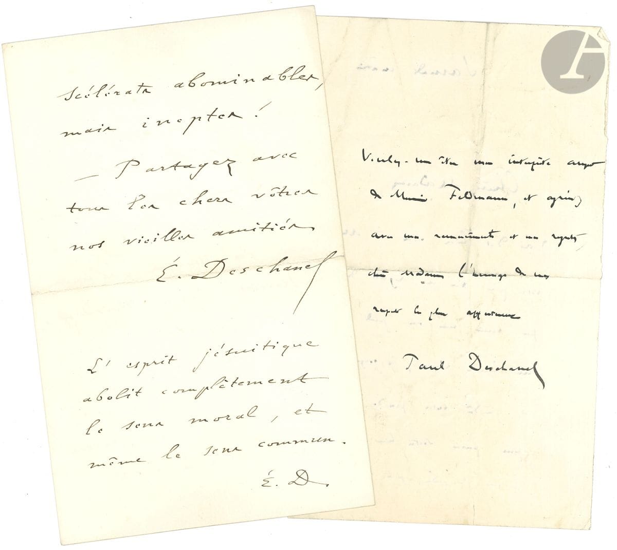 DIVERS. 10 L.A.S. par des avocats et hommes politiques, 1868-1916, à l'avocat Feldmann et sa famille.


 Ernest Cartier, Émile Deschanel (3 : sur son fils Paul qui publie un livre sur la Décentralisation ; sur le " jugement infâme " de Rennes, et les " faussaires galonnés, Mercier, Gonse, Boisdeffre, Pellieux, etc. En voilà de vrais criminels "), Paul Deschanel (2), Jules Dufaure, Oscar Falateuf, Eugène Feuillet, Henri-Robert.