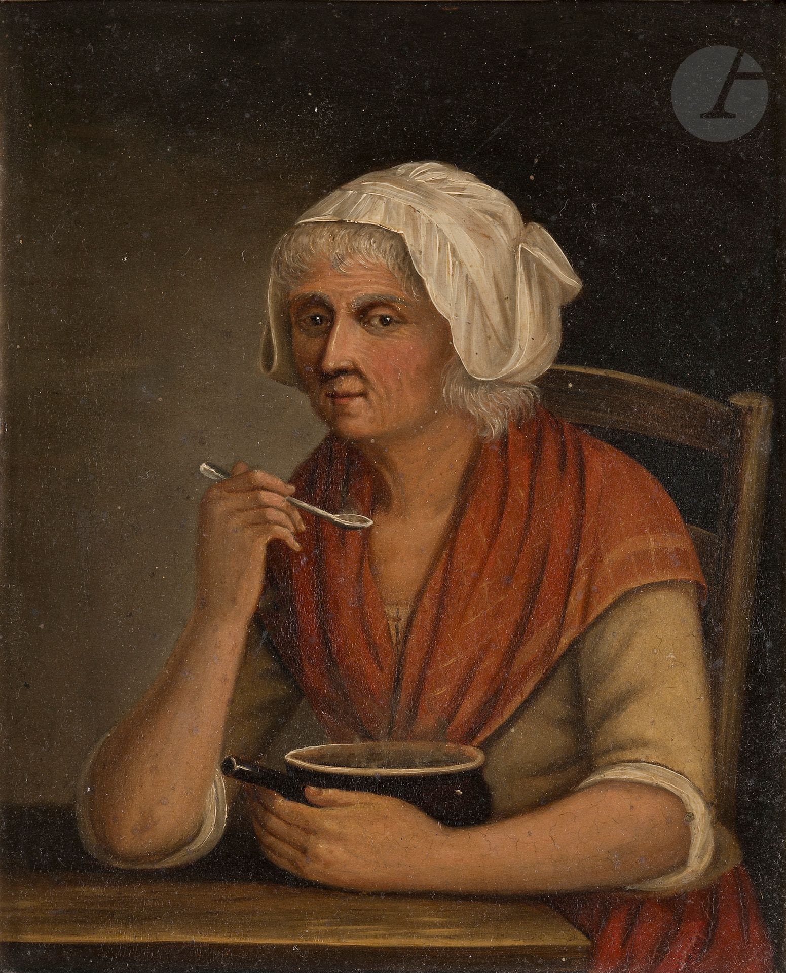 FRENCH SCHOOL, circa 1800
Man with bread; Woman drinking her soup
Pair of prepared panels
20 x 15.5 cm