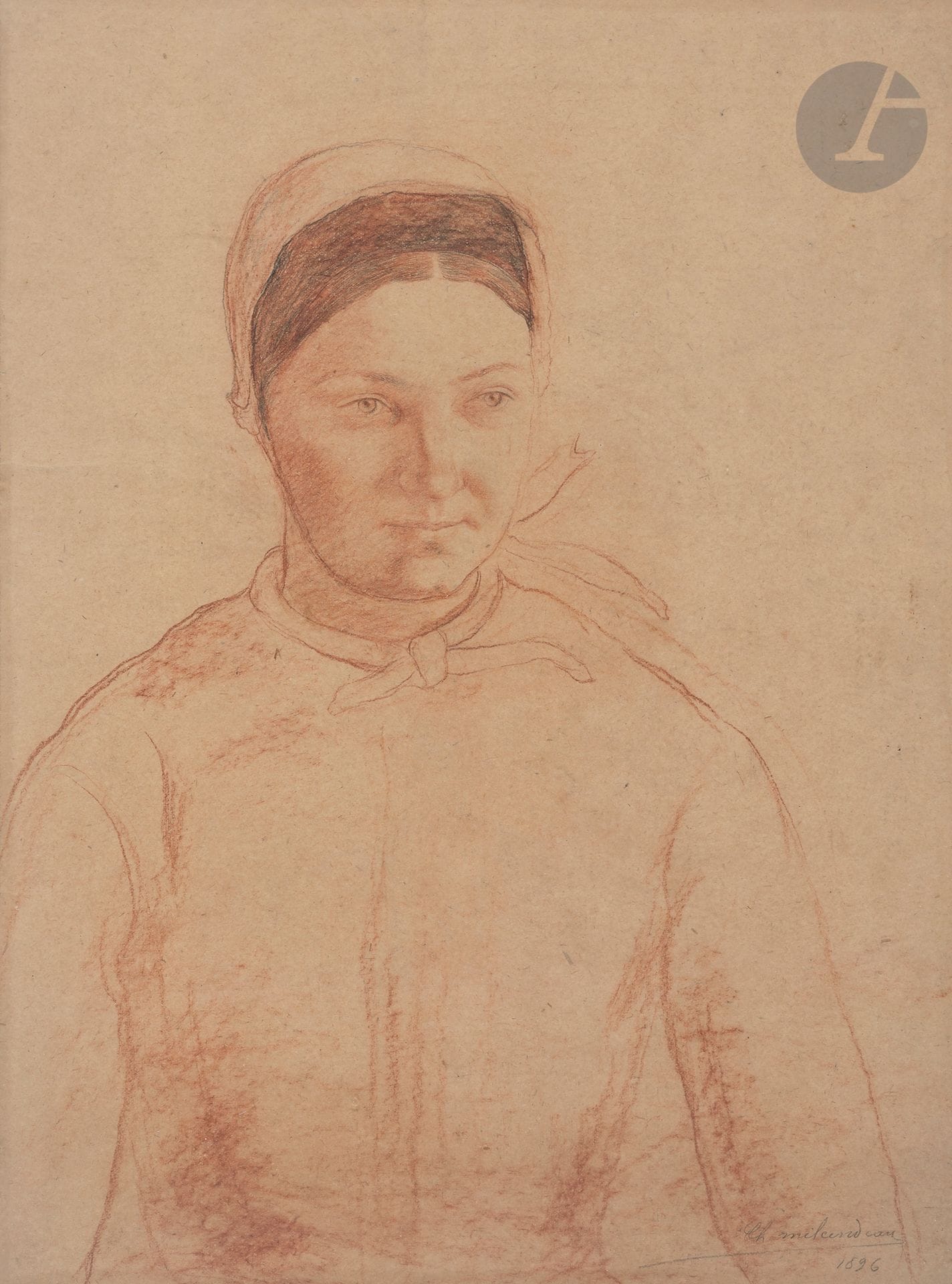 Charles MILCENDEAU (Soullans 1872 - 1919)
Femme en buste, 1896
Sanguine et crayon noir.
Signée et datée en bas à droite.
32,5 x 25 cm