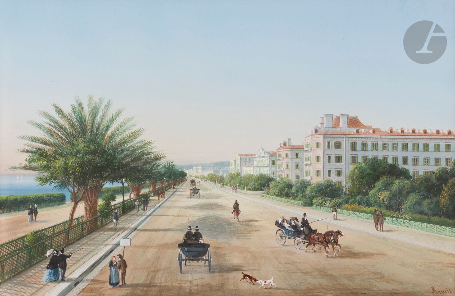 Emmanuel MEURIS 
(Liegi 1894 - Fraipont 1969)
Cannes, La Croisette
Gouache.
Signée en bas à droite.
31 x 46 cm