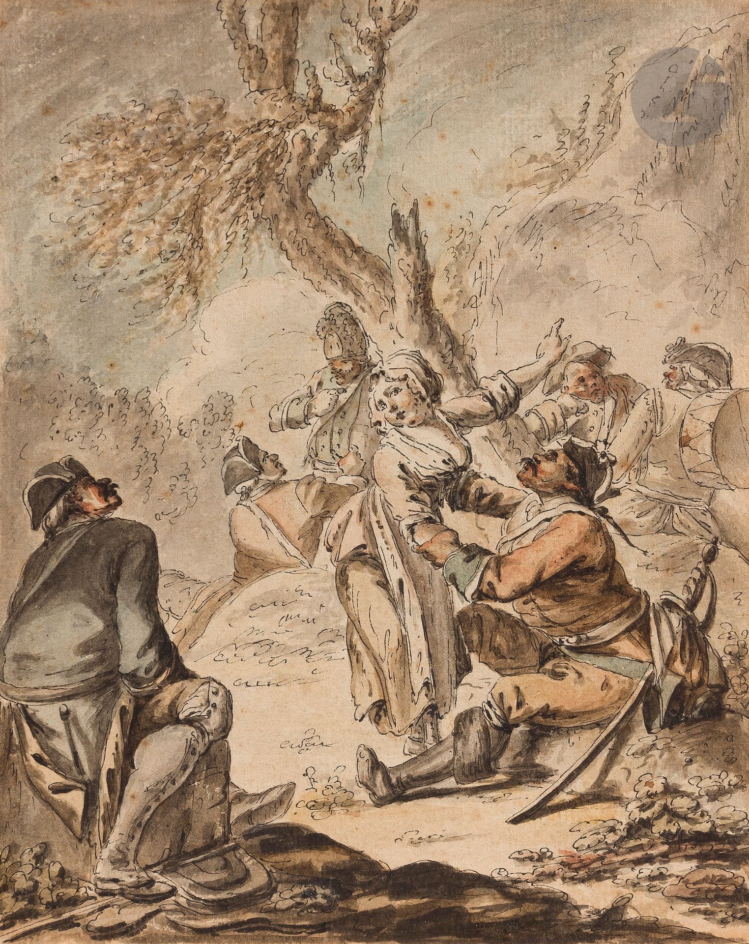 ÉCOLE FRANÇAISE du XVIIIe siècle
La Cantinière
Aquarelle, plume et encre noire.
(Rousseurs).
21 x 16,7 cm
