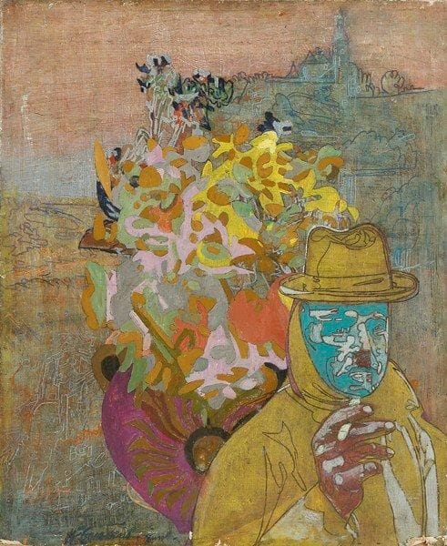 Pierre COURTENS (1921 - 2004)
Homme à la cigarette, vers 1967 Huile sur toile. Signée en bas à gauche. 65 x 54 cm