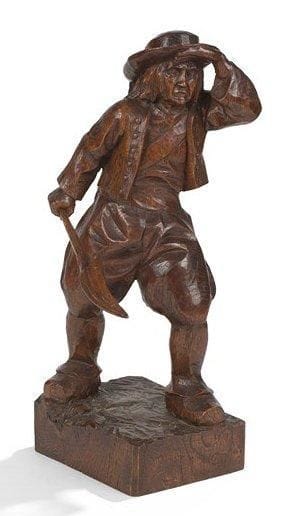 ÉCOLE MODERNE
Paysan vendéen ou breton et sa faux Groupe en chêne sculpté. Signé P. G. sur la base. Hauteur: 48 cm
