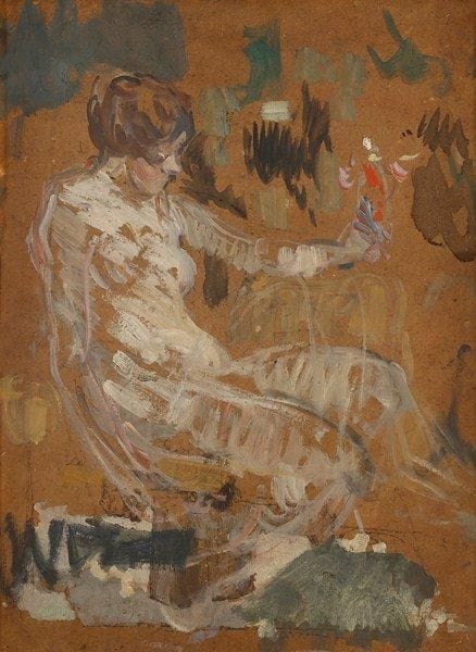 ÉCOLE MODERNE
Femme assise Huile sur carton. Non signée. 42 x 31 cm