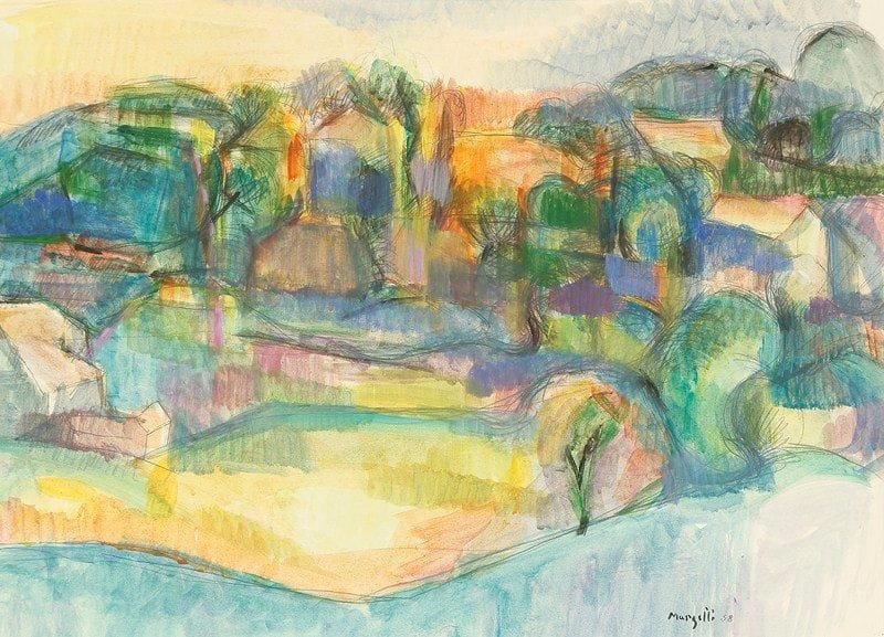 Jean MARZELLE (né en 1916)
Paysage, 1958 Aquarelle. Signée et datée en bas à droite. 47 x 65 cm