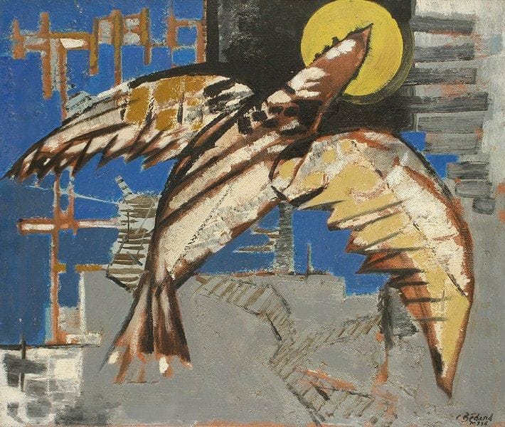 Jean - Claude BEDARD (1928 - 1987)
L'oiseau, 1956 Huile sur toile. Signée et datée en bas à droite. 54 x 65 cm