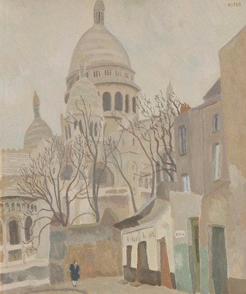 REITER
Montmartre, Le Sacré Coeur en hiver Huile sur toile. Signée en haut à droite. 53 x 45 cm