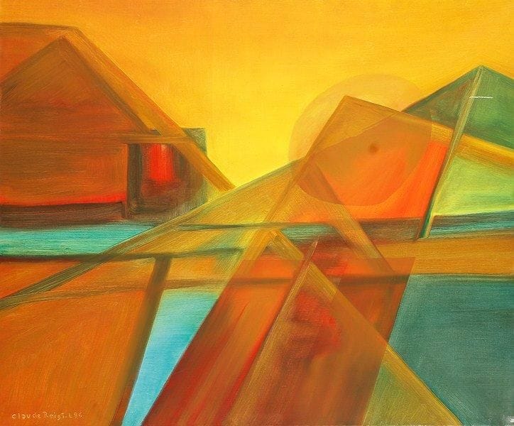 Claude ROIGT (1926 - 2001)
Paysage au soleil, 1986 Huile sur toile. Signée et datée en bas à gauche. (Griffures). 80 x 100 cm
