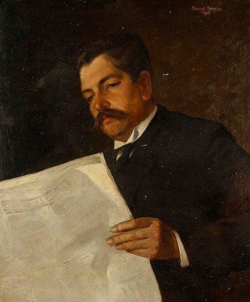 Clément SERVEAU (1886 - 1972)
L'homme au journal, 1906 Huile sur toile. Signée et datée en haut à droite. (Restaurations)