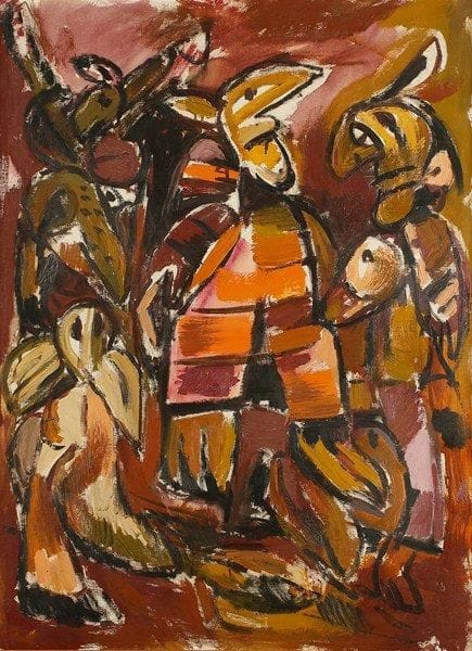 Mario SILVA [portugais] (né en 1929)
Personnages, 1988 Huile sur toile. Signée et datée au dos. 81 x 60 cm