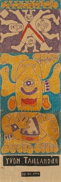 Yvon TAILLANDIER (né en 1926)
Le cyclope, 1971 Encre sur carton. Signée et datée en bas. (Petits accidents). 56.50 x 19 cm