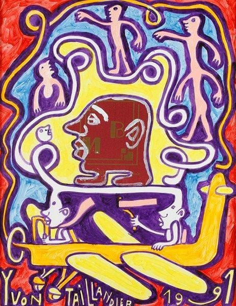Yvon TAILLANDIER (né en 1926)
Aviateurs, 1991 Gouache. Signée et datée en bas. 65 x 50 cm