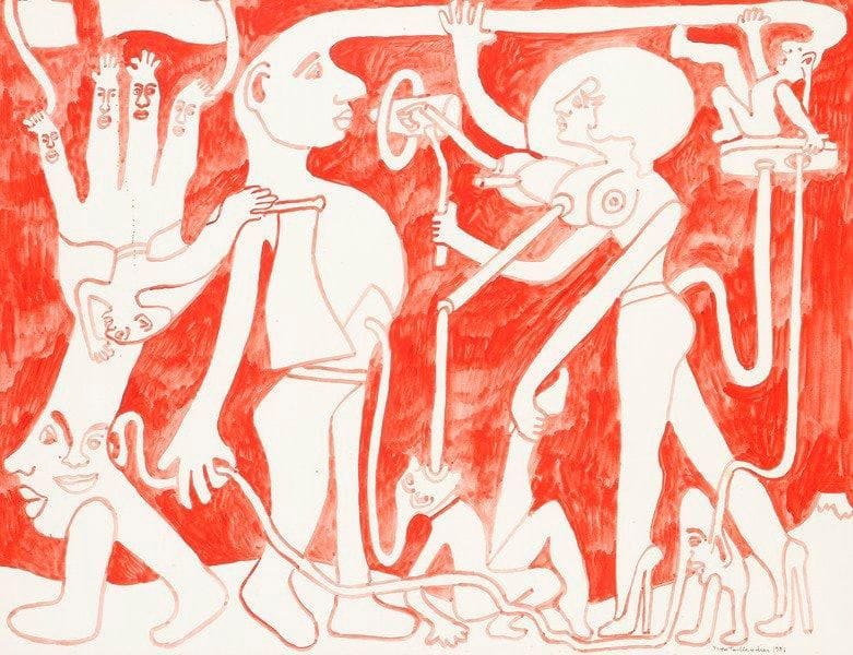 Yvon TAILLANDIER (né en 1926)
La famille, 1981 Encre rouge. Signée et datée en bas à droite. 65 x 50 cm