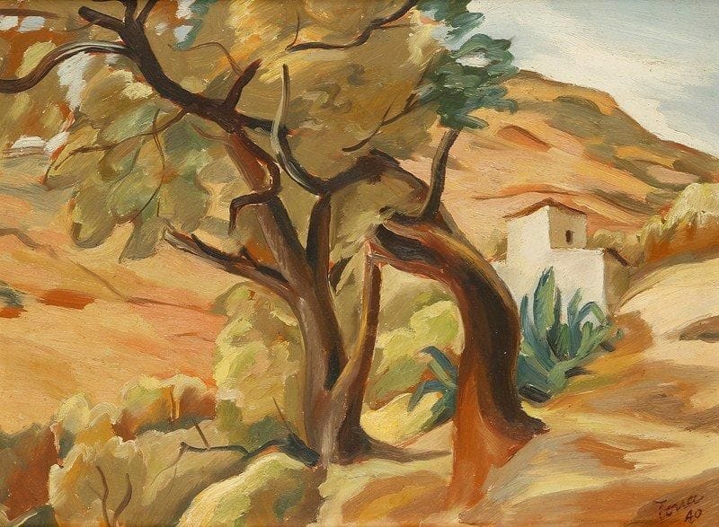 Rafael TONA (1903 - 1987)
Paysage d'Algérie, 1940 Huile sur carton. Signée et datée en bas à droite. 30 x 40 cm